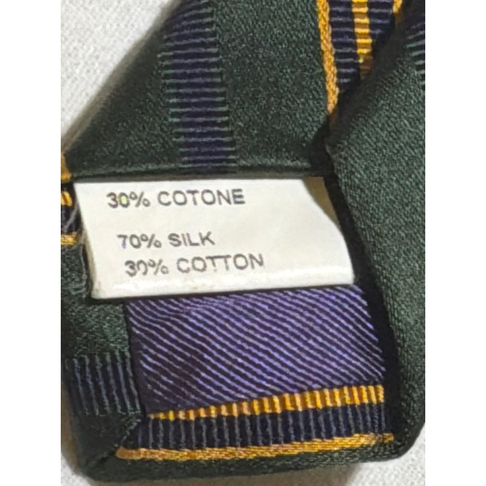Altea Milano Mens Silk Cotton Striped Tie Green Navy Gold Made in Italy